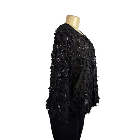 Chicos Womens Black Embroidered Sheer Jacket Sequins Details Sz 3 - Picture 2 of 10